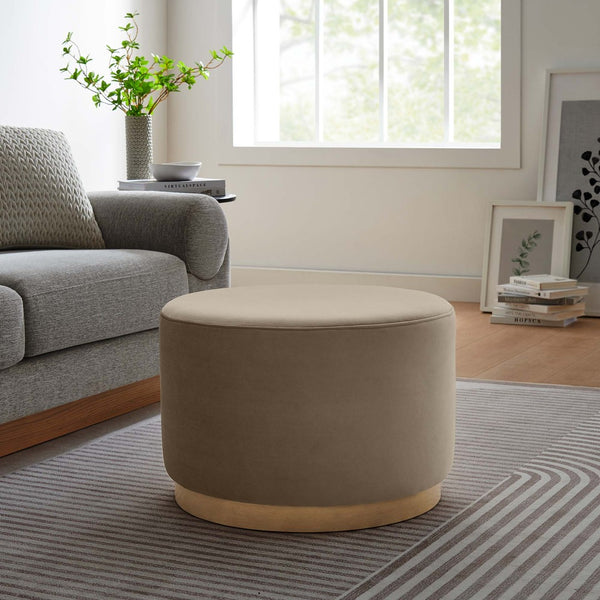 Modway Furniture Tilden Large 23" Round Performance Velvet Ottoman - Stylish, Durable Accent Piece for Modern Spaces Taupe Natural EEI-6646-TAU-NAT