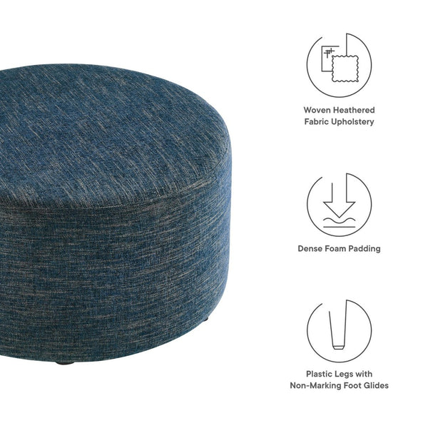 Modway Furniture Callum Large 29" Round Upholstered Ottoman - Versatile Accent Piece for Modern Living Spaces Heathered Weave Azure EEI-6647-HEA