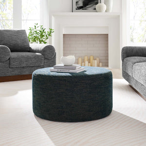 Modway Furniture Callum Large 29" Round Upholstered Ottoman - Versatile Accent Piece for Modern Living Spaces Heathered Weave Azure EEI-6647-HEA