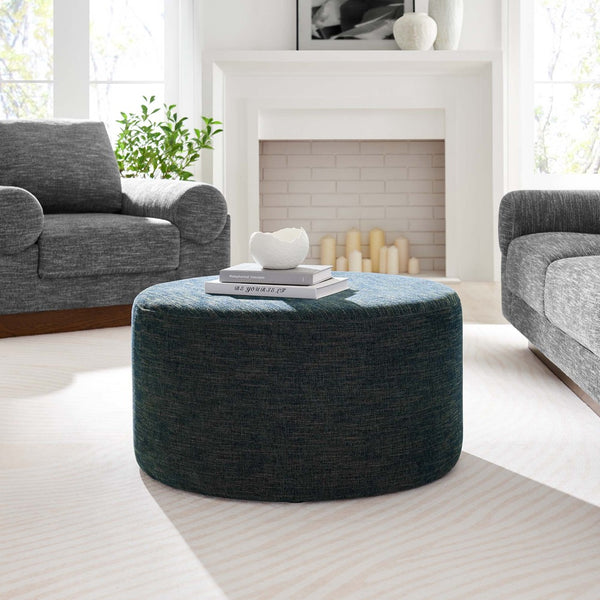 Modway Furniture Callum Large 29" Round Upholstered Ottoman - Versatile Accent Piece for Modern Living Spaces Heathered Weave Azure EEI-6647-HEA