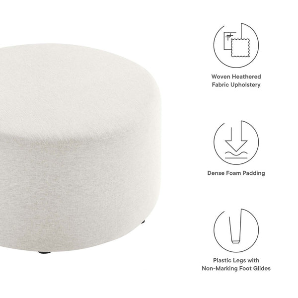 Modway Furniture Callum Large 29" Round Upholstered Ottoman - Versatile Accent Piece for Modern Living Spaces Heathered Weave Ivory EEI-6647-HEI