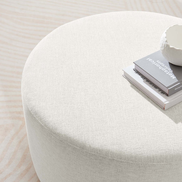 Modway Furniture Callum Large 29" Round Upholstered Ottoman - Versatile Accent Piece for Modern Living Spaces Heathered Weave Ivory EEI-6647-HEI