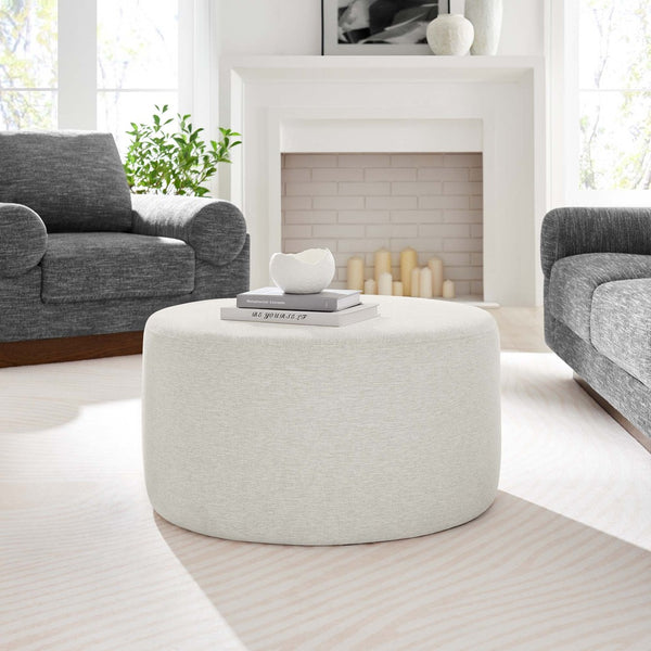 Modway Furniture Callum Large 29" Round Upholstered Ottoman - Versatile Accent Piece for Modern Living Spaces Heathered Weave Ivory EEI-6647-HEI