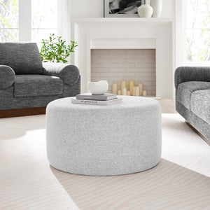 Modway Furniture Callum Large 29" Round Upholstered Ottoman - Versatile Accent Piece for Modern Living Spaces Heathered Weave Light Gray EEI-6647-HLG