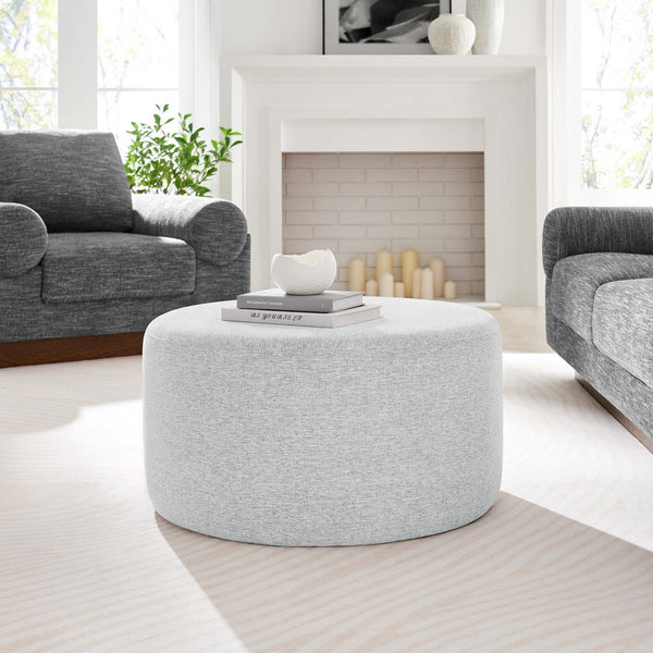 Modway Furniture Callum Large 29" Round Upholstered Ottoman - Versatile Accent Piece for Modern Living Spaces Heathered Weave Light Gray EEI-6647-HLG