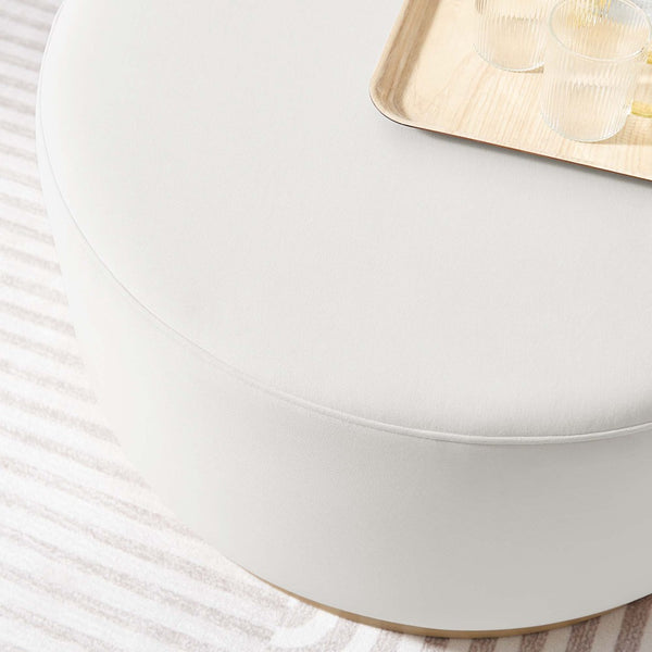 Modway Furniture Tilden Large 29" Round Performance Velvet Ottoman - Stylish, Durable, and Versatile for Modern Spaces Alabaster Natural EEI-6648-ALA-NAT