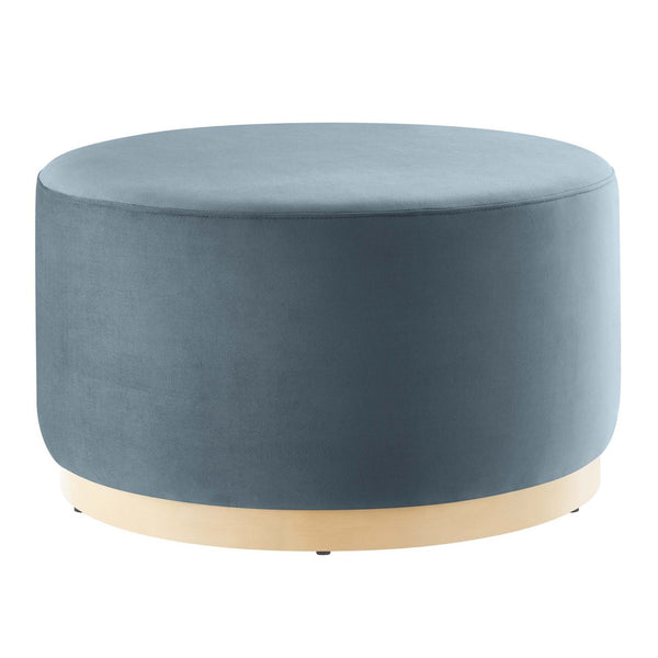 Modway Furniture Tilden Large 29" Round Performance Velvet Ottoman - Stylish, Durable, and Versatile for Modern Spaces Cadet Blue Natural EEI-6648-CAB-NAT