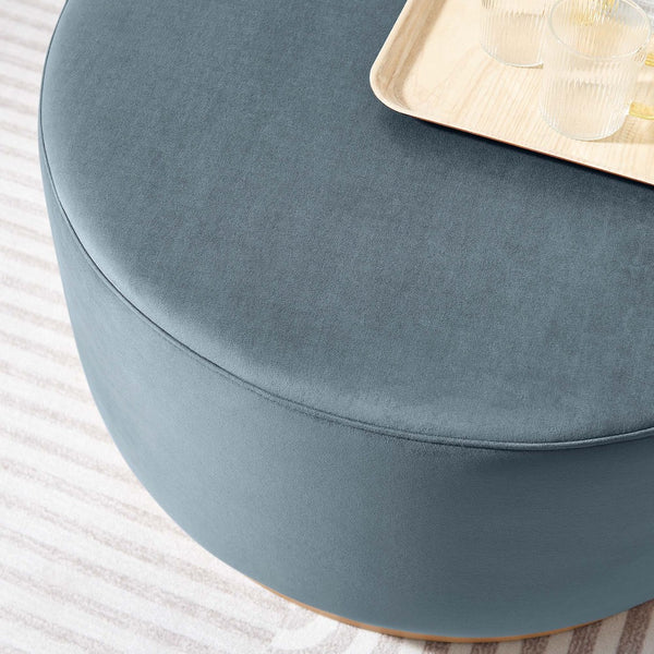Modway Furniture Tilden Large 29" Round Performance Velvet Ottoman - Stylish, Durable, and Versatile for Modern Spaces Cadet Blue Natural EEI-6648-CAB-NAT
