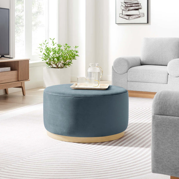 Modway Furniture Tilden Large 29" Round Performance Velvet Ottoman - Stylish, Durable, and Versatile for Modern Spaces Cadet Blue Natural EEI-6648-CAB-NAT