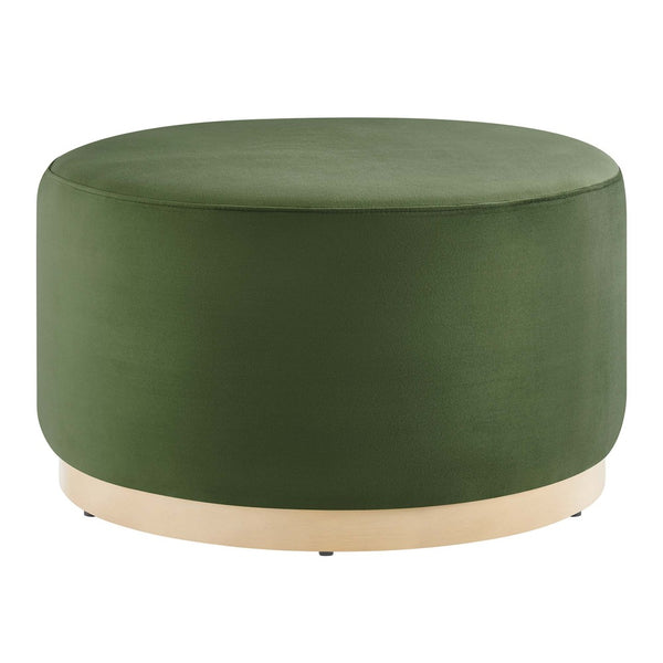 Modway Furniture Tilden Large 29" Round Performance Velvet Ottoman - Stylish, Durable, and Versatile for Modern Spaces Moss Green Natural EEI-6648-MOG-NAT