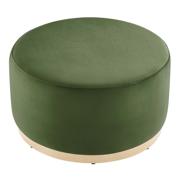 Modway Furniture Tilden Large 29" Round Performance Velvet Ottoman - Stylish, Durable, and Versatile for Modern Spaces Moss Green Natural EEI-6648-MOG-NAT