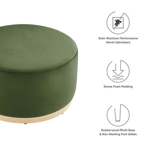 Modway Furniture Tilden Large 29" Round Performance Velvet Ottoman - Stylish, Durable, and Versatile for Modern Spaces Moss Green Natural EEI-6648-MOG-NAT