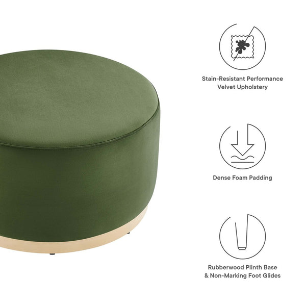 Modway Furniture Tilden Large 29" Round Performance Velvet Ottoman - Stylish, Durable, and Versatile for Modern Spaces Moss Green Natural EEI-6648-MOG-NAT