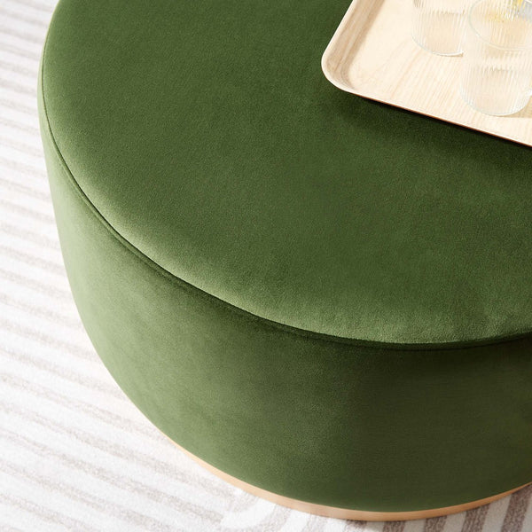 Modway Furniture Tilden Large 29" Round Performance Velvet Ottoman - Stylish, Durable, and Versatile for Modern Spaces Moss Green Natural EEI-6648-MOG-NAT