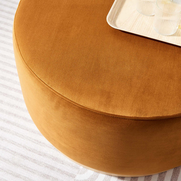 Modway Furniture Tilden Large 29" Round Performance Velvet Ottoman - Stylish, Durable, and Versatile for Modern Spaces Rust Natural EEI-6648-RUS-NAT