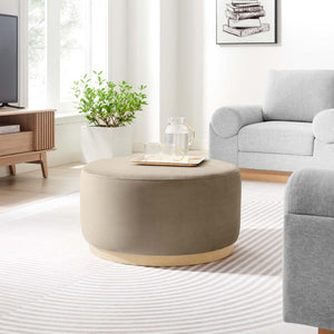 Modway Furniture Tilden Large 29" Round Performance Velvet Ottoman - Stylish, Durable, and Versatile for Modern Spaces Taupe Natural EEI-6648-TAU-NAT