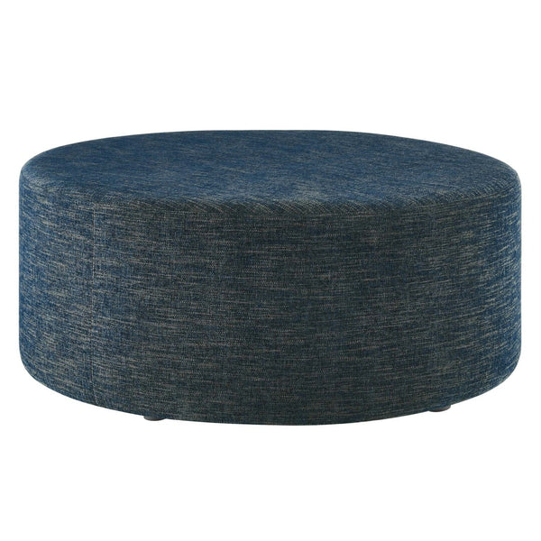 Modway Furniture Callum Large 38" Round Woven Fabric Ottoman - Stylish Multi-Functional Seating for Modern Spaces Heathered Weave Azure EEI-6649-HEA
