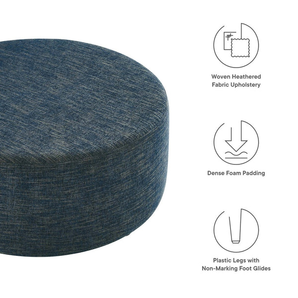 Modway Furniture Callum Large 38" Round Woven Fabric Ottoman - Stylish Multi-Functional Seating for Modern Spaces Heathered Weave Azure EEI-6649-HEA