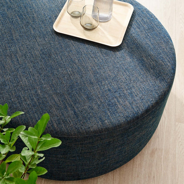 Modway Furniture Callum Large 38" Round Woven Fabric Ottoman - Stylish Multi-Functional Seating for Modern Spaces Heathered Weave Azure EEI-6649-HEA