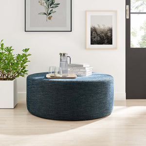 Modway Furniture Callum Large 38" Round Woven Fabric Ottoman - Stylish Multi-Functional Seating for Modern Spaces Heathered Weave Azure EEI-6649-HEA