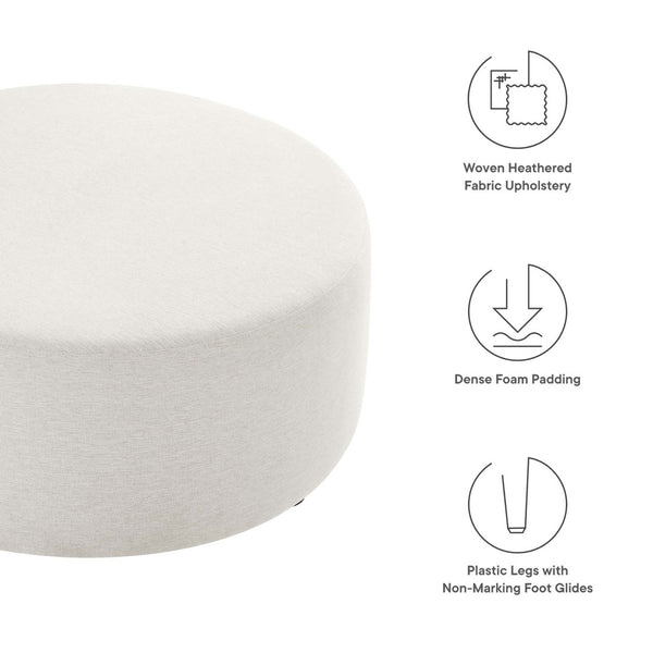 Modway Furniture Callum Large 38" Round Woven Fabric Ottoman - Stylish Multi-Functional Seating for Modern Spaces Heathered Weave Ivory EEI-6649-HEI