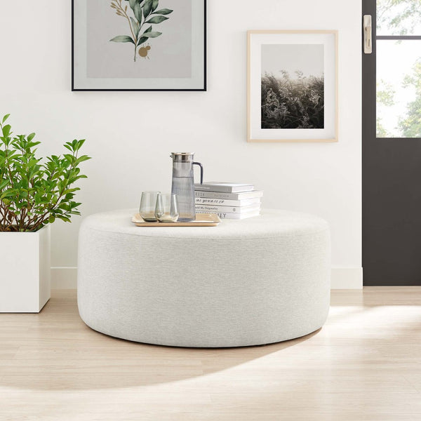 Modway Furniture Callum Large 38" Round Woven Fabric Ottoman - Stylish Multi-Functional Seating for Modern Spaces Heathered Weave Ivory EEI-6649-HEI