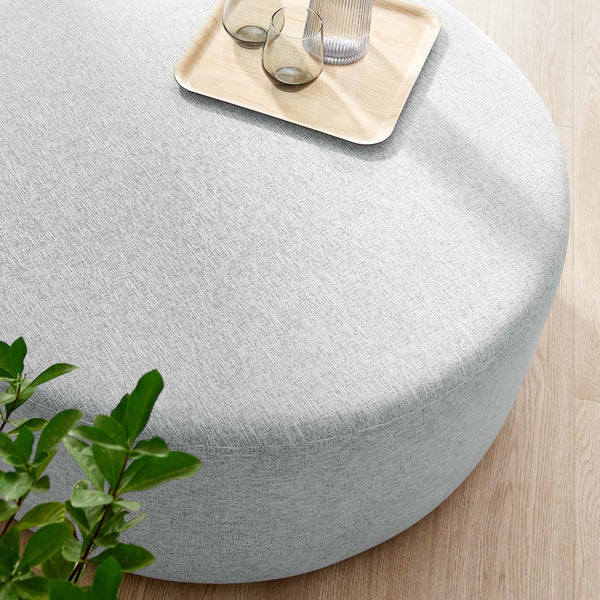 Modway Furniture Callum Large 38" Round Woven Fabric Ottoman - Stylish Multi-Functional Seating for Modern Spaces Heathered Weave Light Gray EEI-6649-HLG