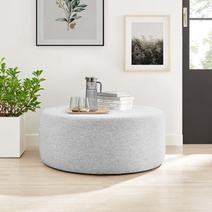 Modway Furniture Callum Large 38" Round Woven Fabric Ottoman - Stylish Multi-Functional Seating for Modern Spaces Heathered Weave Light Gray EEI-6649-HLG