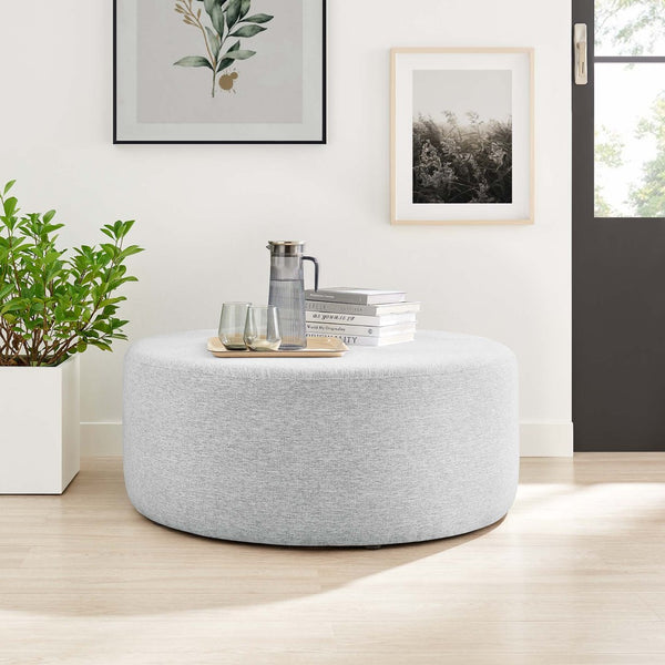 Modway Furniture Callum Large 38" Round Woven Fabric Ottoman - Stylish Multi-Functional Seating for Modern Spaces Heathered Weave Light Gray EEI-6649-HLG