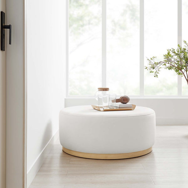 Modway Furniture Tilden Large 38" Round Performance Velvet Ottoman - Elegant Multi-Functional Design for Modern Spaces Alabaster Natural EEI-6650-ALA-NAT