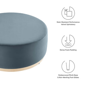 Modway Furniture Tilden Large 38" Round Performance Velvet Ottoman - Elegant Multi-Functional Design for Modern Spaces Cadet Blue Natural EEI-6650-CAB-NAT