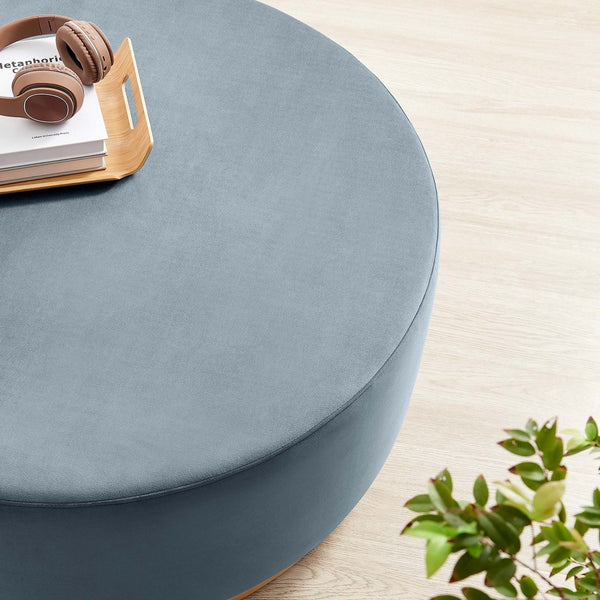 Modway Furniture Tilden Large 38" Round Performance Velvet Ottoman - Elegant Multi-Functional Design for Modern Spaces Cadet Blue Natural EEI-6650-CAB-NAT