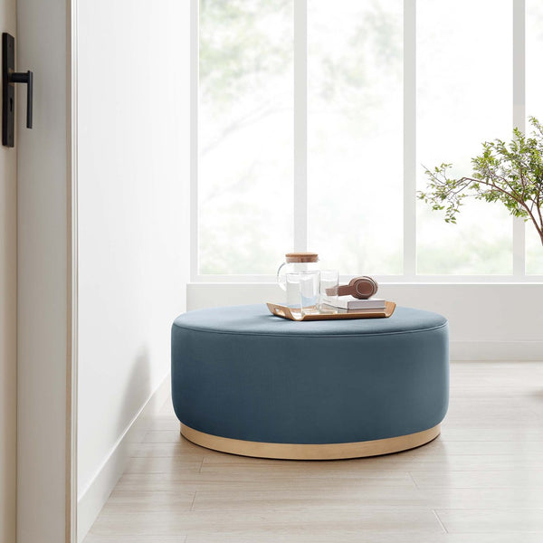 Modway Furniture Tilden Large 38" Round Performance Velvet Ottoman - Elegant Multi-Functional Design for Modern Spaces Cadet Blue Natural EEI-6650-CAB-NAT