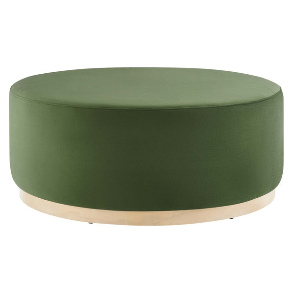 Modway Furniture Tilden Large 38" Round Performance Velvet Ottoman - Elegant Multi-Functional Design for Modern Spaces Moss Green Natural EEI-6650-MOG-NAT
