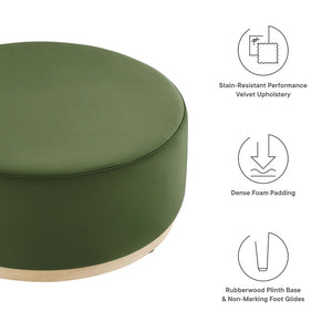 Modway Furniture Tilden Large 38" Round Performance Velvet Ottoman - Elegant Multi-Functional Design for Modern Spaces Moss Green Natural EEI-6650-MOG-NAT