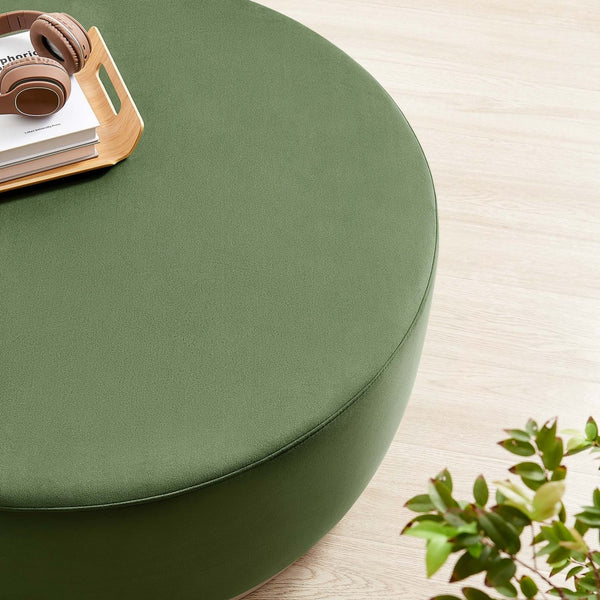 Modway Furniture Tilden Large 38" Round Performance Velvet Ottoman - Elegant Multi-Functional Design for Modern Spaces Moss Green Natural EEI-6650-MOG-NAT