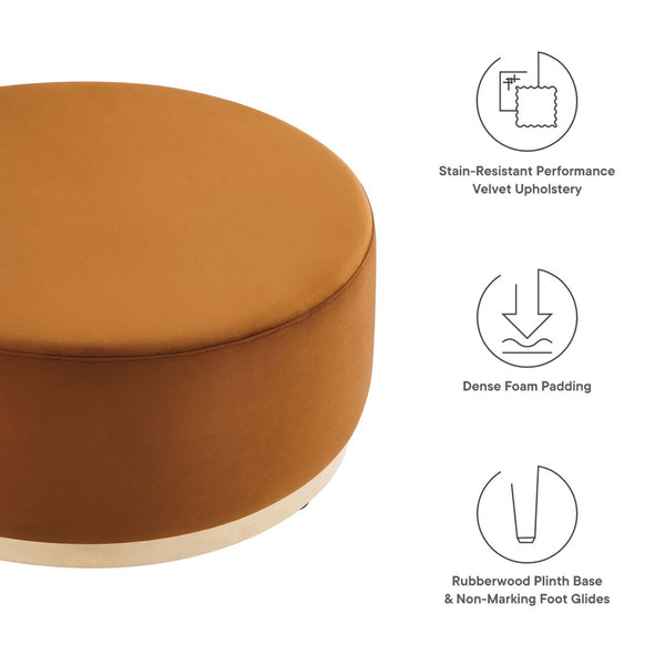 Modway Furniture Tilden Large 38" Round Performance Velvet Ottoman - Elegant Multi-Functional Design for Modern Spaces Rust Natural EEI-6650-RUS-NAT