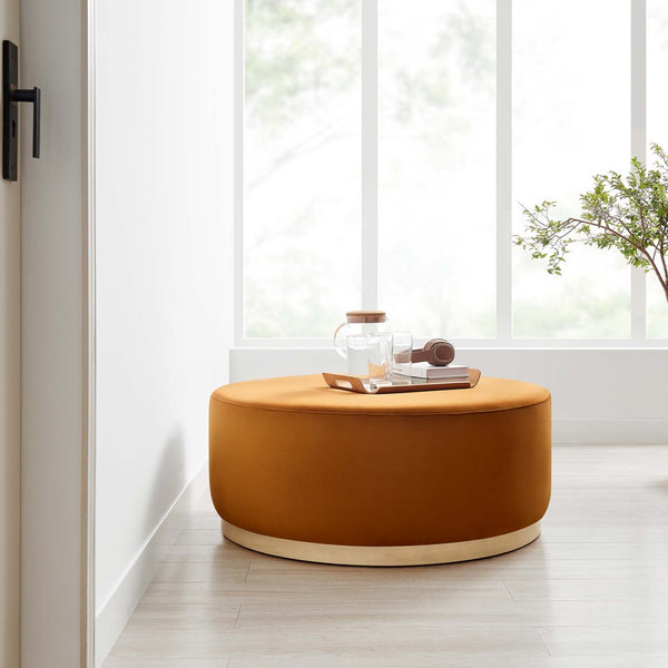Modway Furniture Tilden Large 38" Round Performance Velvet Ottoman - Elegant Multi-Functional Design for Modern Spaces Rust Natural EEI-6650-RUS-NAT