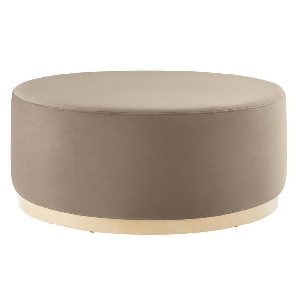 Modway Furniture Tilden Large 38" Round Performance Velvet Ottoman - Elegant Multi-Functional Design for Modern Spaces Taupe Natural EEI-6650-TAU-NAT