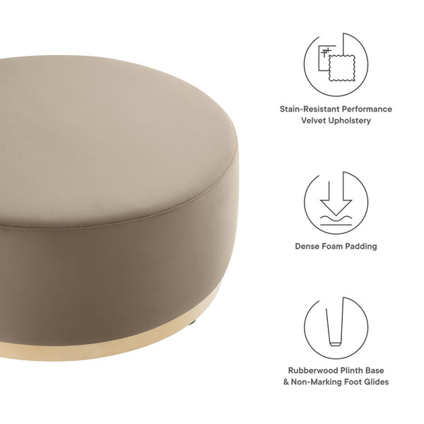 Modway Furniture Tilden Large 38" Round Performance Velvet Ottoman - Elegant Multi-Functional Design for Modern Spaces Taupe Natural EEI-6650-TAU-NAT