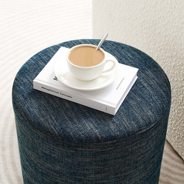 Modway Furniture Callum 16" Round Woven Fabric Ottoman - Modern Multi-Purpose Design for Stylish Living Spaces Heathered Weave Azure EEI-6651-HEA