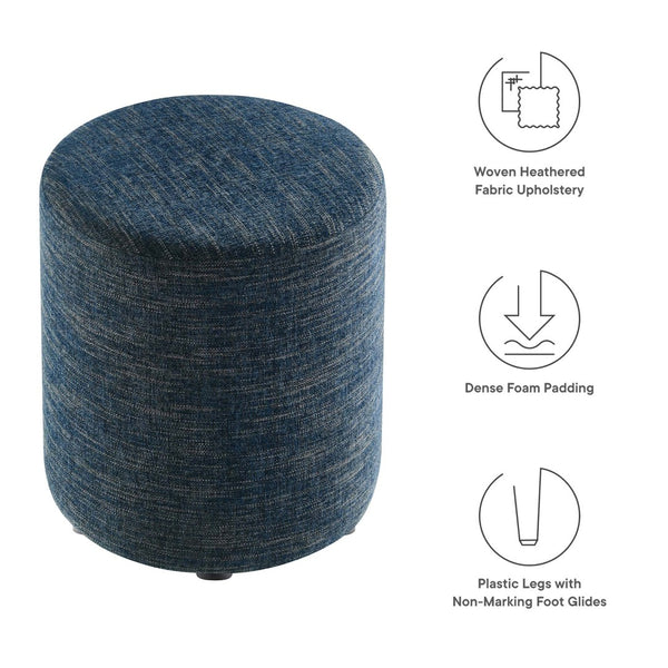 Modway Furniture Callum 16" Round Woven Fabric Ottoman - Modern Multi-Purpose Design for Stylish Living Spaces Heathered Weave Azure EEI-6651-HEA