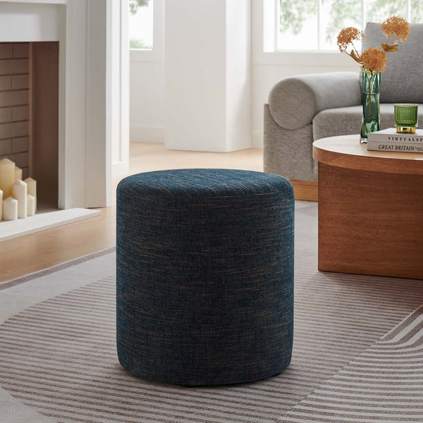 Modway Furniture Callum 16" Round Woven Fabric Ottoman - Modern Multi-Purpose Design for Stylish Living Spaces Heathered Weave Azure EEI-6651-HEA