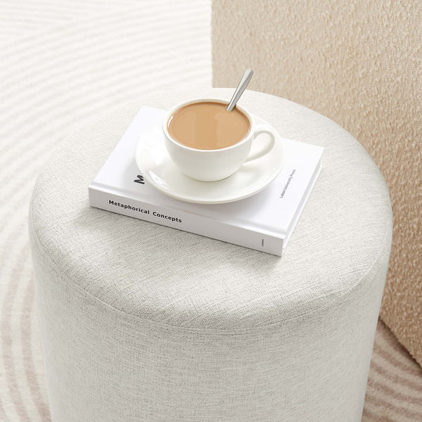 Modway Furniture Callum 16" Round Woven Fabric Ottoman - Modern Multi-Purpose Design for Stylish Living Spaces Heathered Weave Ivory EEI-6651-HEI