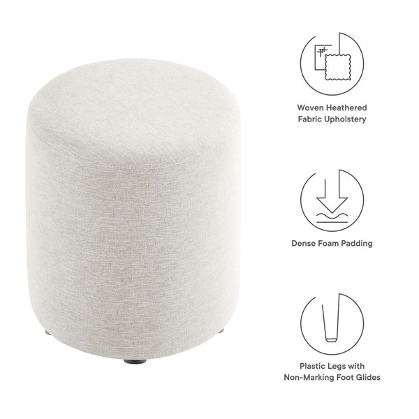 Modway Furniture Callum 16" Round Woven Fabric Ottoman - Modern Multi-Purpose Design for Stylish Living Spaces Heathered Weave Ivory EEI-6651-HEI