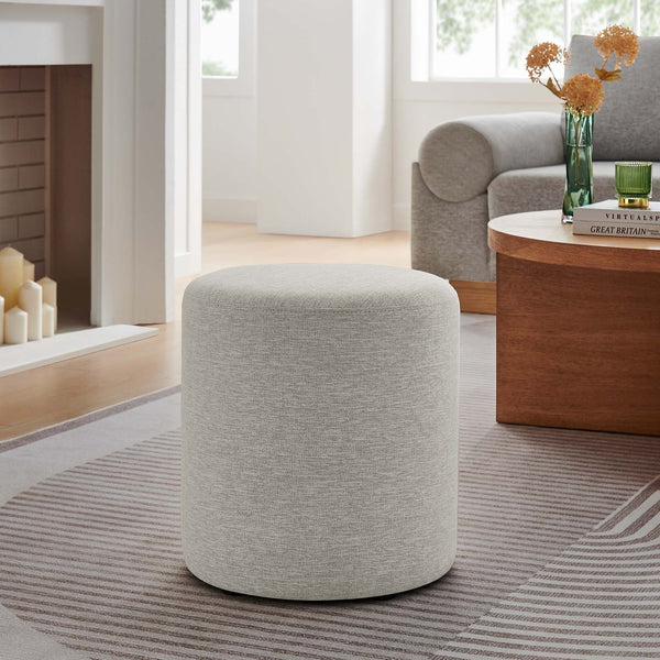 Modway Furniture Callum 16" Round Woven Fabric Ottoman - Modern Multi-Purpose Design for Stylish Living Spaces Heathered Weave Ivory EEI-6651-HEI