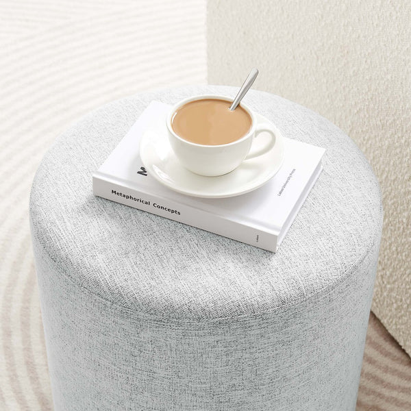 Modway Furniture Callum 16" Round Woven Fabric Ottoman - Modern Multi-Purpose Design for Stylish Living Spaces Heathered Weave Light Gray EEI-6651-HLG