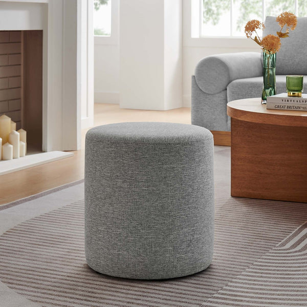 Modway Furniture Callum 16" Round Woven Fabric Ottoman - Modern Multi-Purpose Design for Stylish Living Spaces Heathered Weave Light Gray EEI-6651-HLG