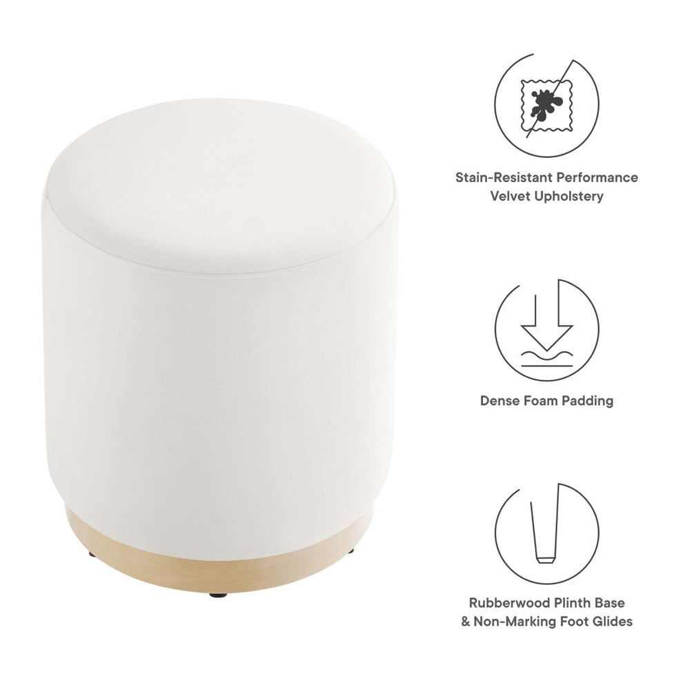 Modway Furniture Tilden 16" Round Performance Velvet Ottoman – Stylish, Versatile Comfort for Any Modern Living Space Alabaster Natural EEI-6652-ALA-NAT