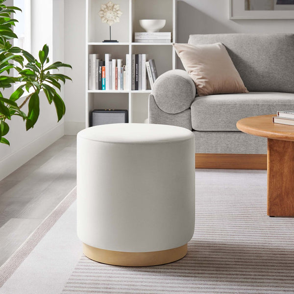 Modway Furniture Tilden 16" Round Performance Velvet Ottoman – Stylish, Versatile Comfort for Any Modern Living Space Alabaster Natural EEI-6652-ALA-NAT